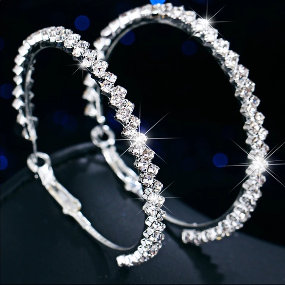 💎NEW Diamond Sterling Silver Hoop Earrings - Picture 4 of 5